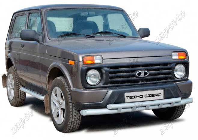 Защита переднего бампера Нива Урбан труба двойная ф 51/63,5 мм серебристый ТЕХНО СФЕРА